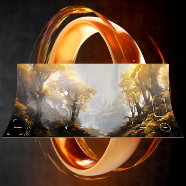 MANA COMMANDER: RING „Goldenes Tal“ Kautschuk Playmat (kompatibel mit “Magic The Gathering“, "Herr der Ringe Geschichten aus Mittelerde")