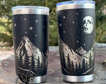 Engraved Mountain Night Sky 20 oz Tumbler