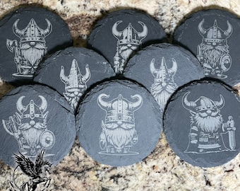 Scandinavian Viking Gnome Slate Coasters Set of 8