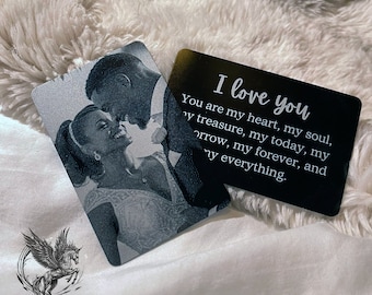 Wedding Gift Idea, Laser Etched Photo Wallet Card Love Note - Long Lasting Personalized Gift with Customization Options