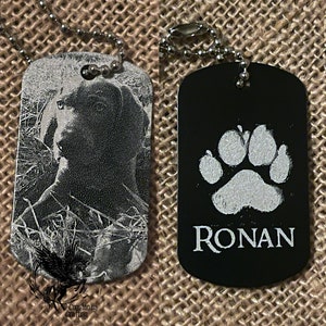 Pet Tag - Black Aluminum Dog Tag Necklace - Custom Photo or Text - Your Pets Actual Paw Print