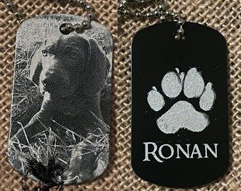 Pet Tag - Black Aluminum Dog Tag Necklace - Custom Photo or Text - Your Pets Actual Paw Print