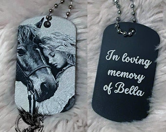 Hose Memorabilien Tag - Schwarze Aluminium Dog Tag Halskette - Benutzerdefiniertes Foto oder Text