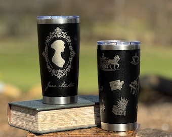 Engraved Jane Austen Tumbler – Classic Silhouette, Victorian Flourish Design
