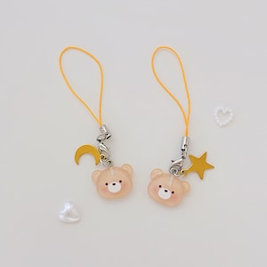 Moon & Star Bear Phone Charm: Kawaii Phone Accessory