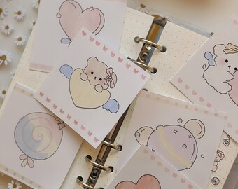 Lot d'autocollants mignons de style mémo l Feuille d'autocollants déco mignonne l Feuilles d'autocollants bujo l Feuilles d'autocollants coréens l Stickers décoratifs pour journal