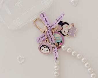Portachiavi da polso con ciondolo per telefono Purple Coquette / Simpatico ciondolo a forma di fiocco con coniglietto punk / Simpatico cinturino per telefono / Estetica kawaii / Accessorio da polso Y2K