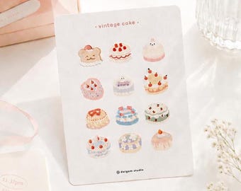 Arkusz naklejek dekoracyjnych Vintage Cake l Naklejki Vintage Cake l Naklejki Bujo l Naklejki dekoracyjne l Naklejki holograficzne l Urocza naklejka