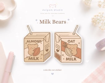 Oursons de lait | Stickers découpés en carton de lait l Stickers vinyles mignons l Stickers découpés l Sticker pour ordinateur portable l Sticker bouteille d'eau l Sticker Kindle