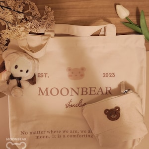 Cute Tote Bag & Pouch Set w/ Plush Keychain l Cute Plush Keychain l Large Tote Bag l Gift Idea l Great Value l Aesthetic Tote Bag l Gift Set