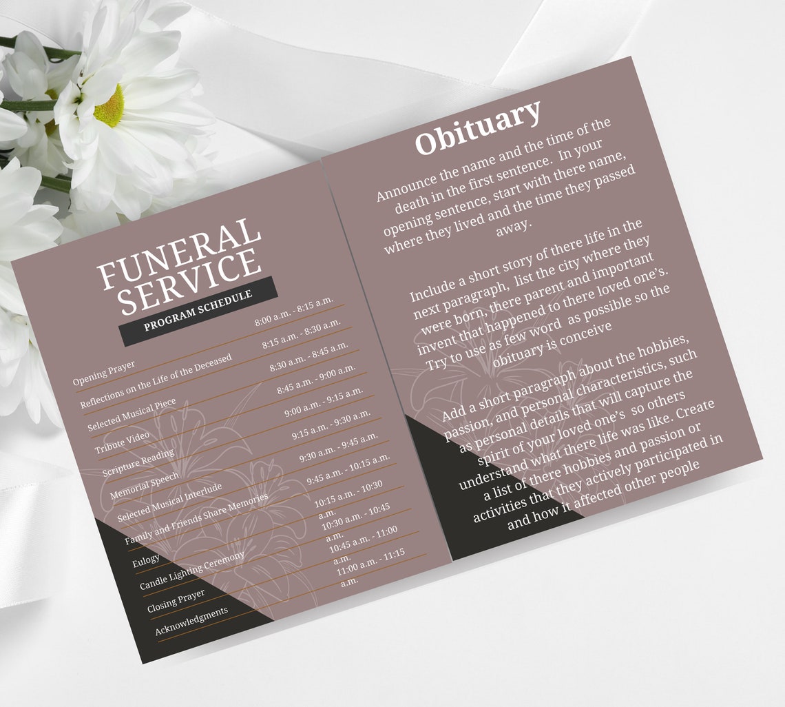 Funeral Program Template, Memorial Service Template, Obituary Program ...