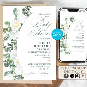 Greenery Baby Shower Invitation, Elegant Baby Shower Invitation Template, Green Baby Shower Invitation, Gender Neutral Baby Shower