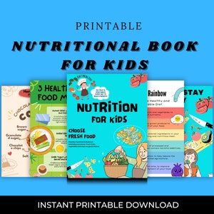 Modelo de canva editável para pacote de nutrição infantil, crianças, educação, prato saudável, dieta, apostilas, planilha, ilustração de comida infantil