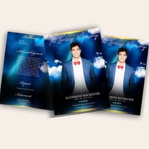 Funeral Service In loving Memory Sunrise Sky Life Celebration Blue Cloud Funeral Program Celebration of Life Keepsake Funeral Program Cards