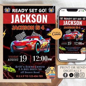 Cars Theme Personalized Birthday Invitation, Lightning McQueen Editable birthday Invite, Digital Birthday Card Template, Instant Download