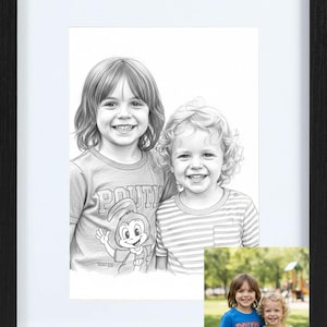 11x14 Custom Portrait Sketch From Photo - Custom Pencil Drawing Print with Frame