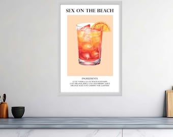 Affiches de cocktails brillantes de haute qualité – Sexe sensuel sur la plage : passion dans un verre – Panneaux de boisson signature