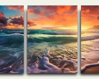 3 Panel Canvas "Sunset Serenade: Where Dreams Meet the Sea" Seascapes