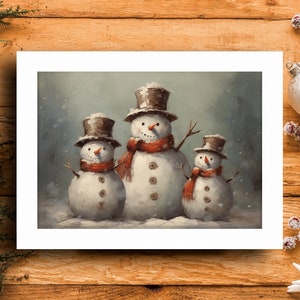 14x19 Snowman Family Oil Painting on Canvas with Wood Frame image 1