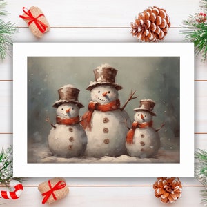 14x19 Snowman Family Oil Painting on Canvas with Wood Frame image 3