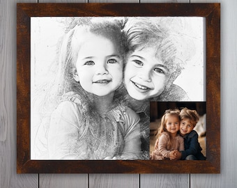 11x14 Custom Portrait Sketch From Photo - Custom Pencil Drawing Print with Frame