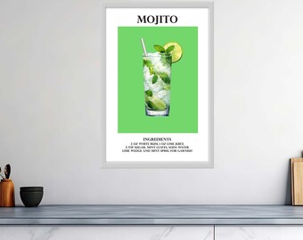 Affiches de cocktails brillantes de haute qualité – Mojito Bliss : délice frais à la menthe – Panneaux de boisson signature