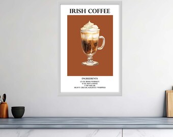 Affiches de cocktails brillantes de haute qualité – Chaleur du café irlandais : un toast aux moments confortables – Panneaux de boisson signature