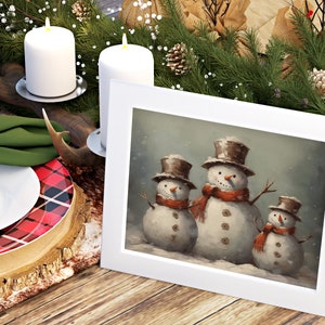 14x19 Snowman Family Oil Painting on Canvas with Wood Frame image 2