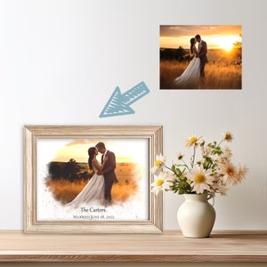 11x14 Custom Watercolor Wedding / Engagement image from photo with frame. Great wedding gift. Newlyweds image 2
