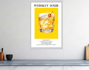 Affiches de cocktail brillantes de haute qualité – Whisky Sour Harmony : piquant et doux – Panneaux de boisson signature