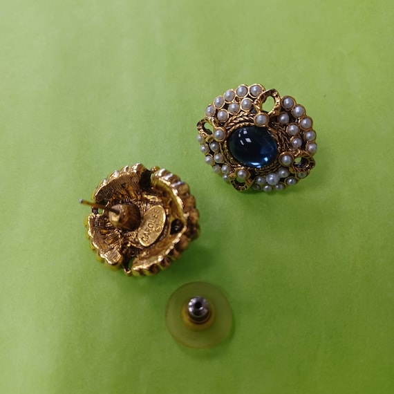 Carol lee vintage pierced earrings faux pearl blue stones