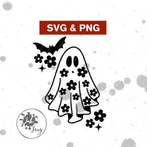 Flower Ghost SVG PNG, Floral Ghost SVG, Ghost Svg, Bat Svg, Cute Ghost Svg, Halloween Ghost Svg, Cut File, Clipart for sublimation, Fall Svg