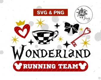 Wonderland Running Team SVG PNG, löparlinne, löpartröja, RUN Marathon outfit, Clipart-filer för Cricut-sublimering