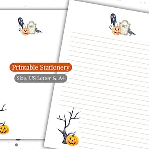 Halloween Briefpapier, druckbares Briefpapier, Friedhof, A4, US Letter 8,5x11 in, liniert, unliniert, digitales Briefpapier, Download, Goth