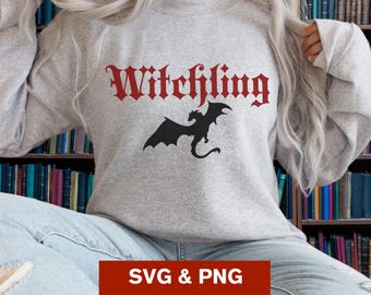 Witchling SVG PNG, The 13 svg, TOG svg, hej Witchling, Wyvern skjorta, kryddig bok klippfil Cricut, sublimering, Booktok design för skjortor
