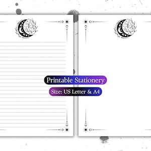 Lunar Witch Papeterie, Papeterie imprimable, A4, US Letter 8.5x11 in, Lined, Unlined Digital Letter Writing Paper, Moon, Witchy, Goth