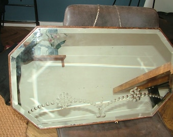 Large Vtg Frameless Asymmetric Bevelled Wall Mirror Art Deco With Hanging Chain By appointment to King George VI