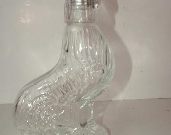 Vtg Glass Decanter Jar Bottle Rooster Chicken Decanter Farmhouse Rustic