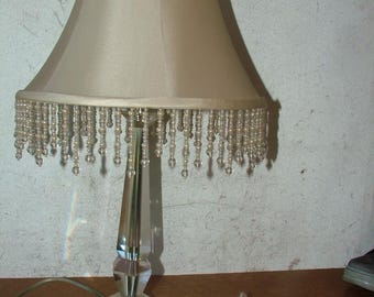 Vintage Cut Glass Table Lamp With Beaded Lamp Shade