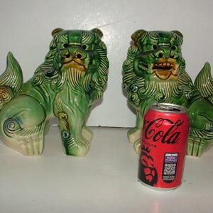 2X Pair Vintage Chinese Foo Dogs Lions Majolica Green Ceramic Figurines