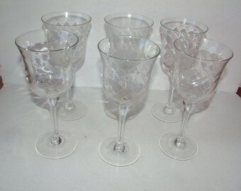 Antique Vintage Bayel Set of 6 Swirl Optic Stem Glass Wine Goblets