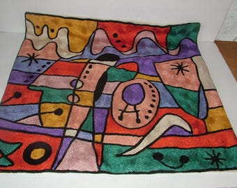 New Hand Made Kashmir Cotton Cross Stitch Abstract Kandinsky Pop Art Cushion Cover