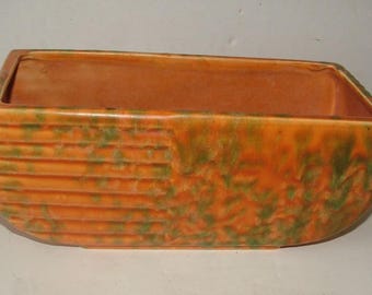 Vtg Original Art Deco Orange Green Mottled Marble Effect Plant Pot Planter