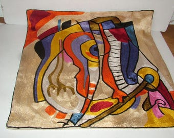 Nouvelle housse de coussin en coton kashm, faite main, point de croix, musique pop art abstraite, art abstrait, par Alfred Gockel