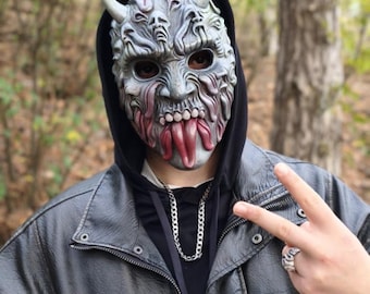 Dark Fantasy Teufel Maske – Handgefertigte Horror Maske mit Lederriemen
