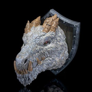Polar Dragon Wall Trophy - Handmade Fantasy Decor - Ice Dragon Art