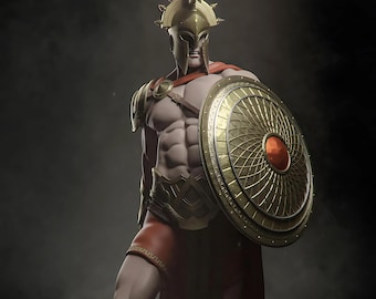 Spartan Warrior Statue, Greek Mythology Shelf Decor, Ancient Gladiator Figure