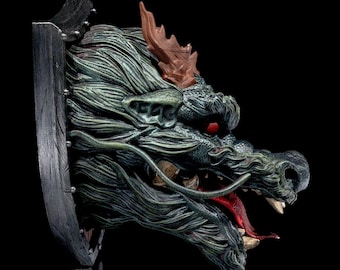 Oriental Dragon Head Wall Sculpture - 3D Mythical Wall Mount
