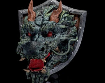 東洋の龍の頭の壁彫刻 - 3D神話の壁掛け - Etsy 日本