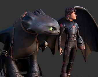 ヒックとドラゴン：ヒックとトゥースレスの3Dフィギュア - Etsy 日本